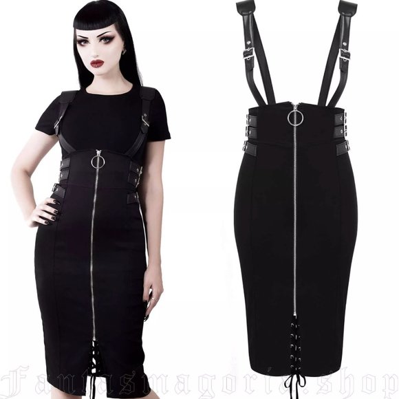 Killstar Dresses & Skirts - Killstar Tempest Black Suspenders Lace Up Pencil Skirt XXL NWT